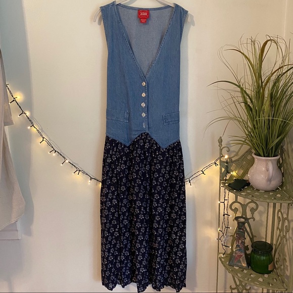 Vintage Dresses & Skirts - Vintage ‘90s Mixed Media Dress Dark Floral